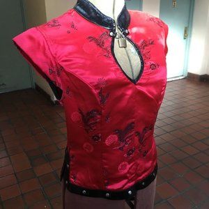 Vintage Lip Service Red Brocade Top Size M